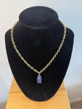 Gold Chain Necklace with Blue Lapis Pendant - Unbranded